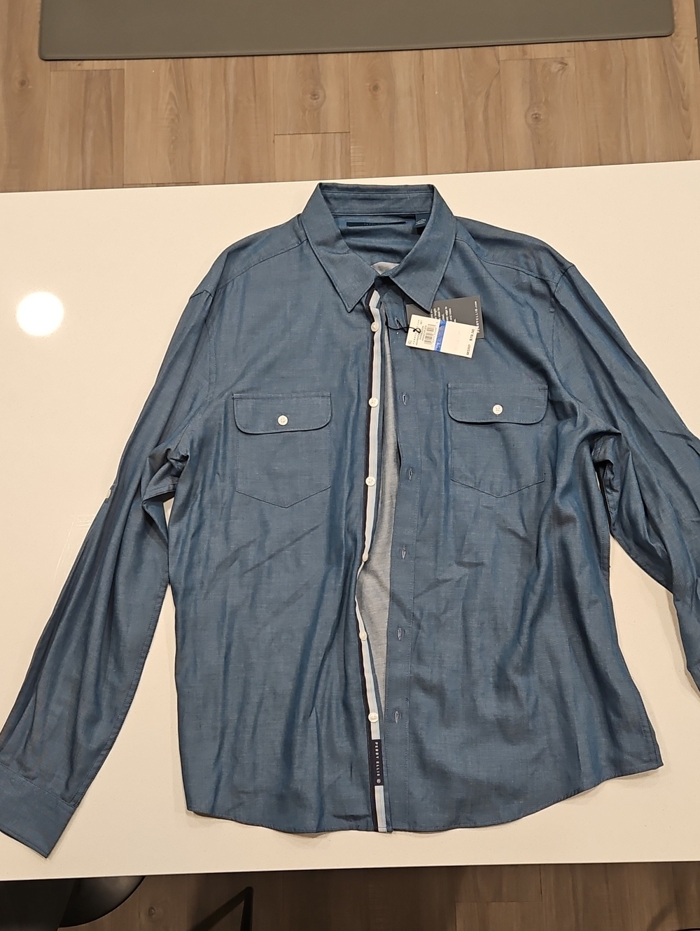 Perry Ellis Blue Long-Sleeve Button-Up Shirt
